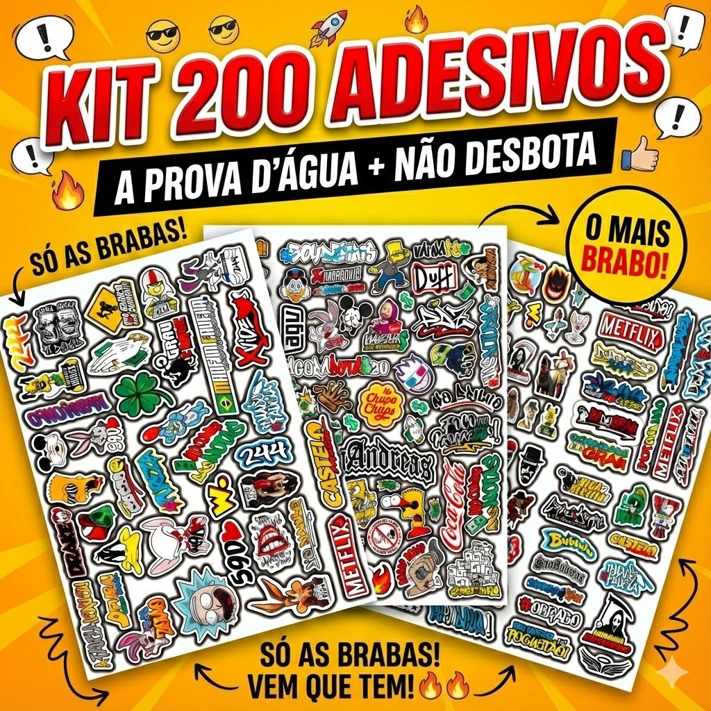200 Adesivos Figurinhas para Bike Carro Moto Capacete - Frases Grau 244 Aranha - APROVA D'AGUA