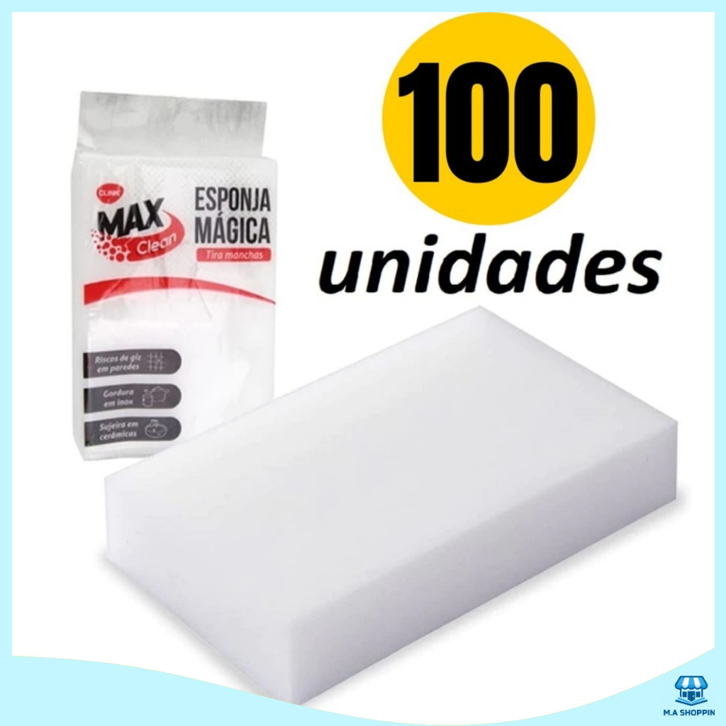 100 Esponja Bucha Mágica de Melamina Tira Manchas Riscos Mágica Branca Multiuso Envio Imediato