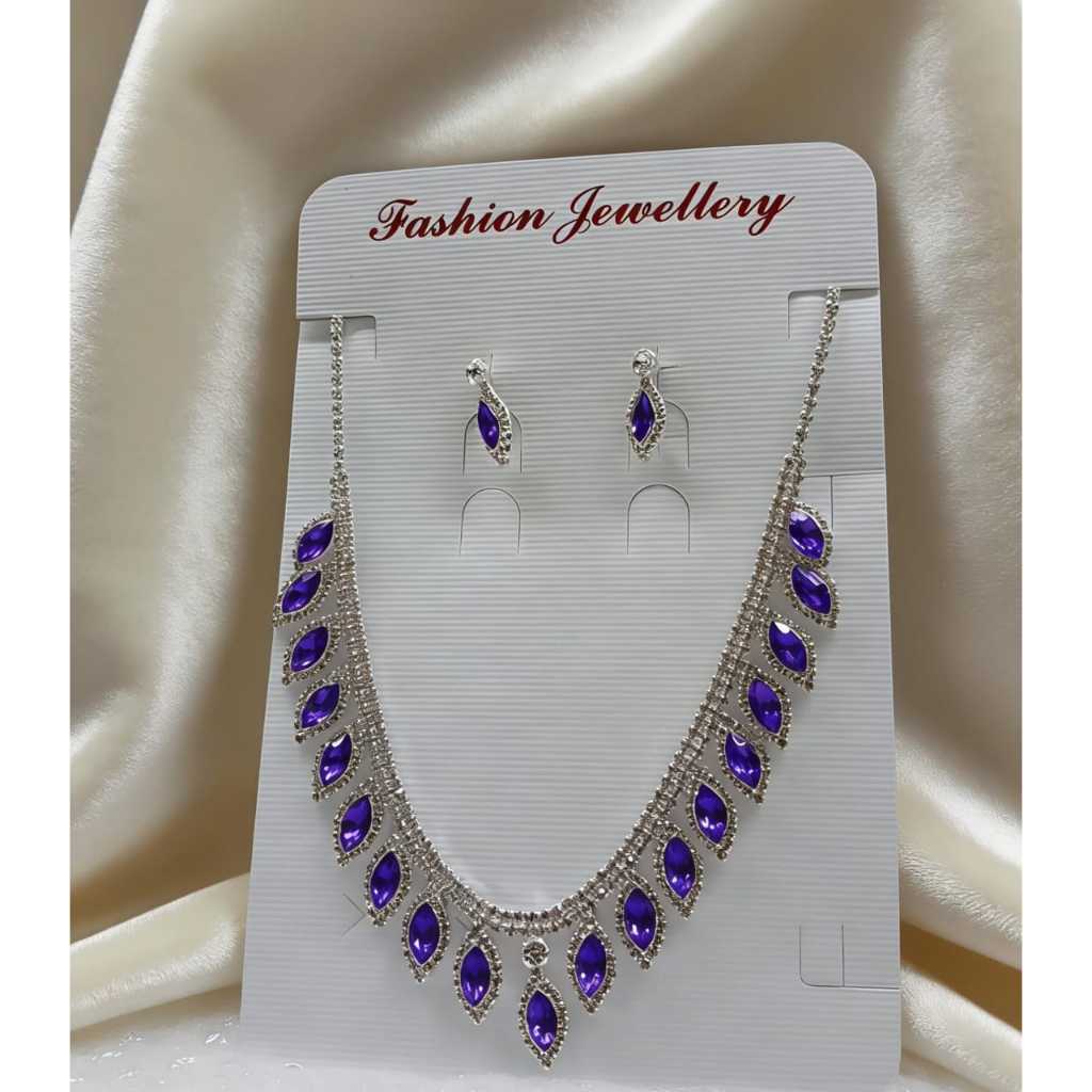 Conjunto Colar E Brinco Pedras E Strass Alto Luxo