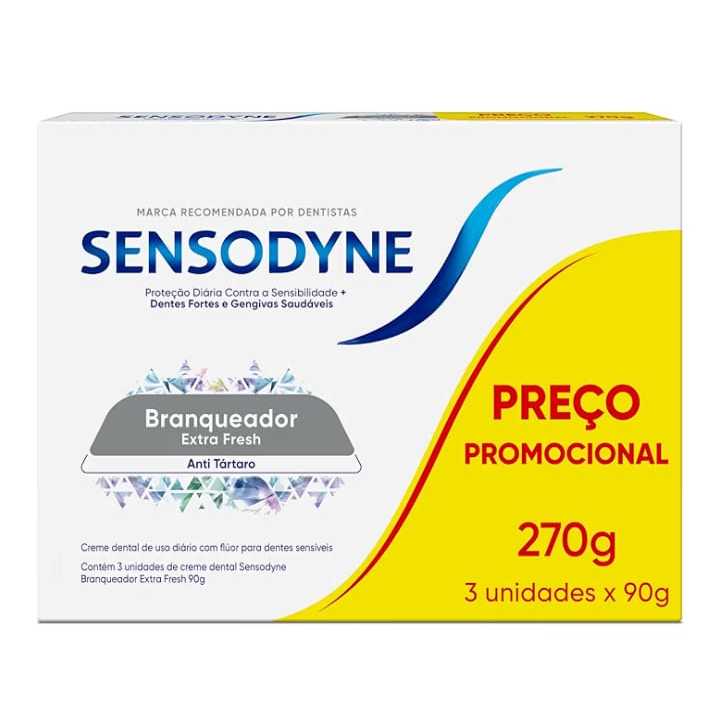 Sensodyne Creme Dental Branqueador Extra Fresh com Flúor, Anti Tártaro, Contra Sensibilidade, 3 X 90g em Oferta na Shopee
