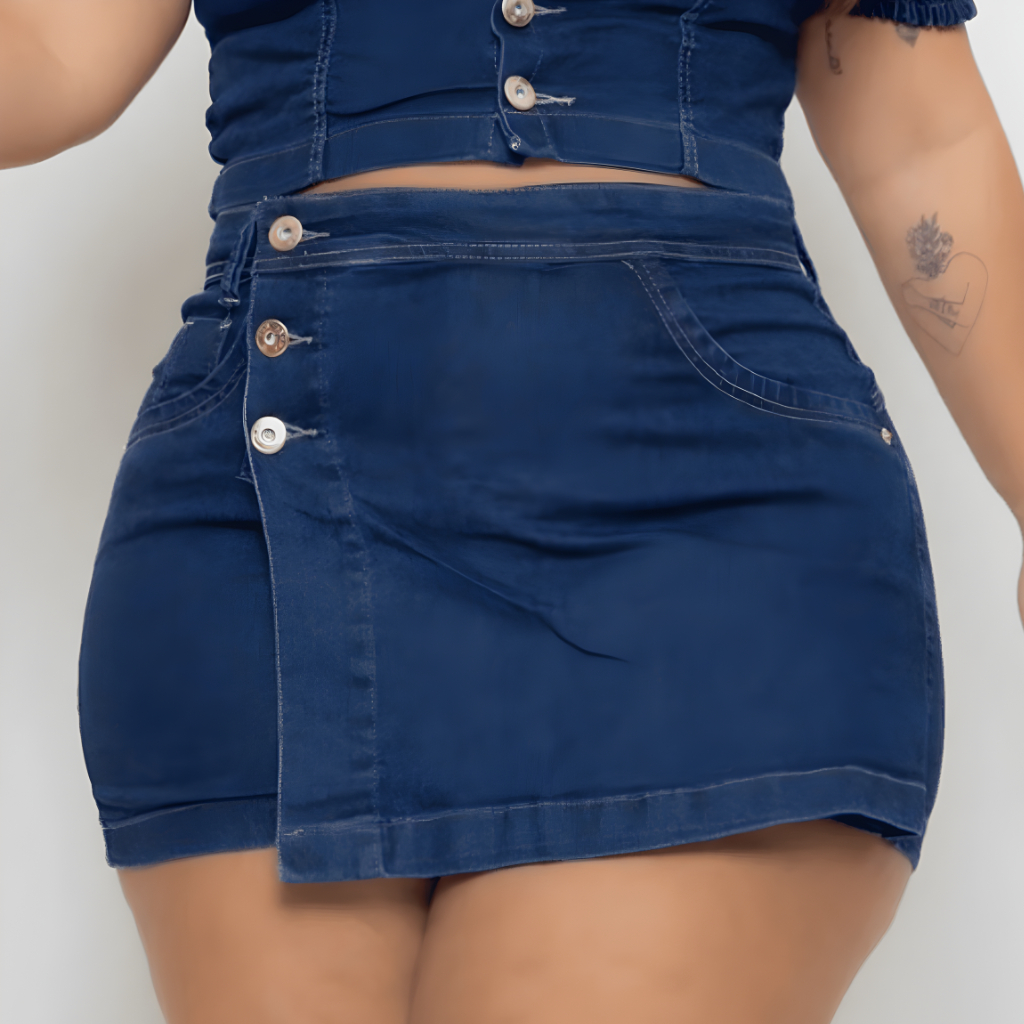 Short Saia Jeans Plus Size Feminino Cintura Alta com Lycra do 46 ao 56 em Oferta na Shopee