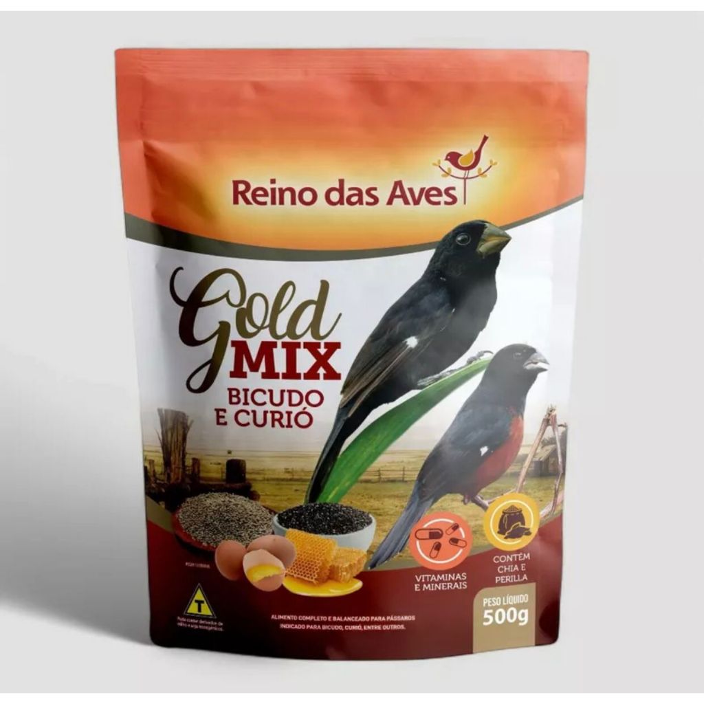 REINO DAS AVES GOLD MIX BICUDO E CURIÓ 500GR RAÇÃO SEMENTES LIMPAS FIBRA TORNEIO RODA ESQUENTA CURIÓ BICUDO AZULÃO CURIO