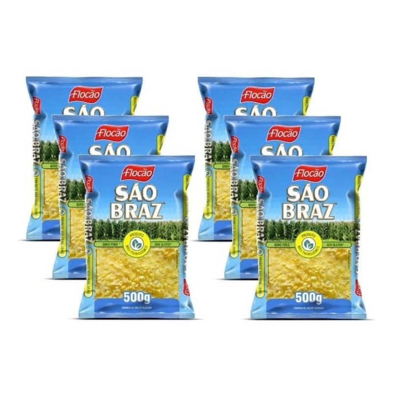 Flocão de Milho São Braz 500g Não Transgênico kit 6!