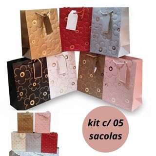 SACOLA DE PRESENTE (PQ) FLORES / CORAÇÃO  8150/91215  23x18cm  KIT COM 5 UN em Oferta na Shopee
