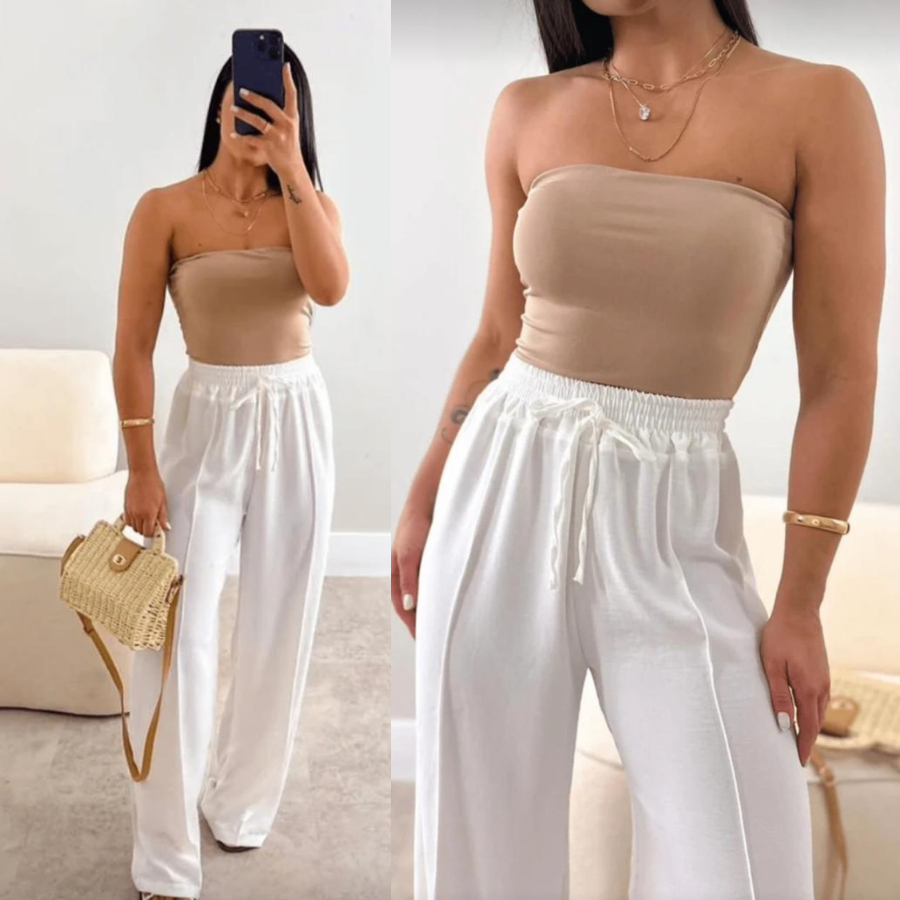 Calça Feminina Pantalona Branco Wide Leg Duna Tendência Casual Conforto Moderna Estilosa Praia Linda em Oferta na Shopee