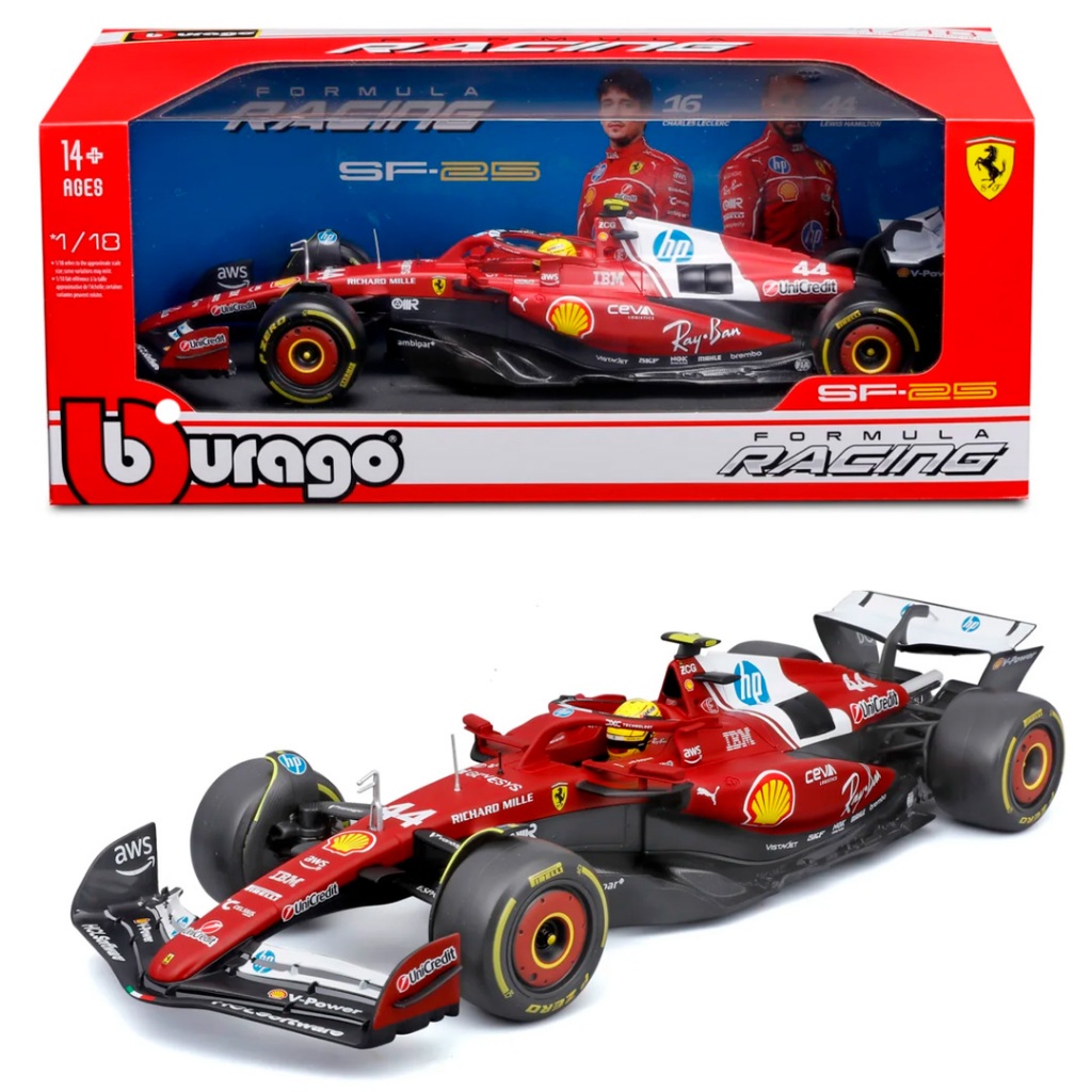 MINIATURA CARRO F1 FERRARI SF25 LEWIS HAMILTON 2025 1/18 BBURAGO