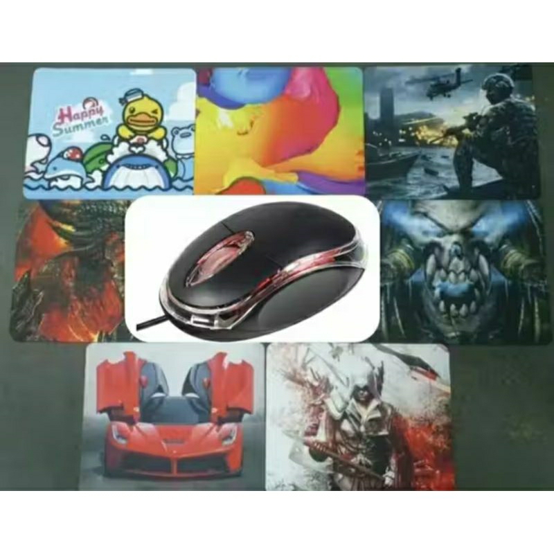 kit MOUSE LED USB+MOUSE PAD temas  GAMER-INFANTIL-CARRO FERRARI