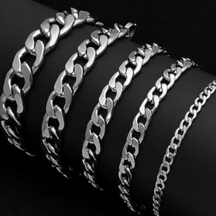Pulseira de Aço Inoxidável Unissex 3-11mm Cor Prata / Antialérgico 1*1 ou 3*1 - C&L LTDA