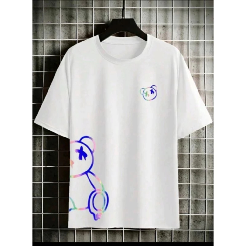 Camiseta infantil 100% algodão, Camiseta infantil urso, Camiseta infantil urso colorido barra TOP 1