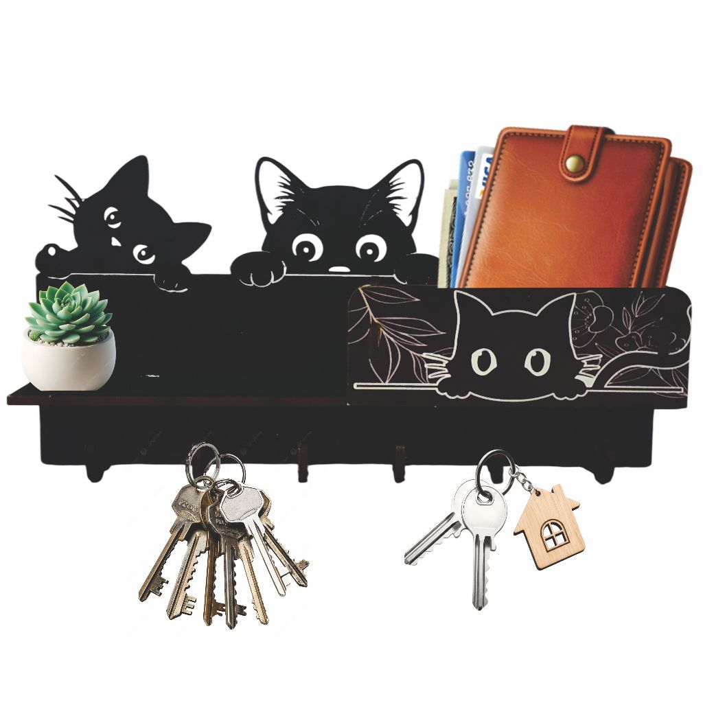 Porta Chaves Carteira Chaveiro Parede Decorativo Decoração Organizador Multiuso Gato Gatinho em Oferta na Shopee