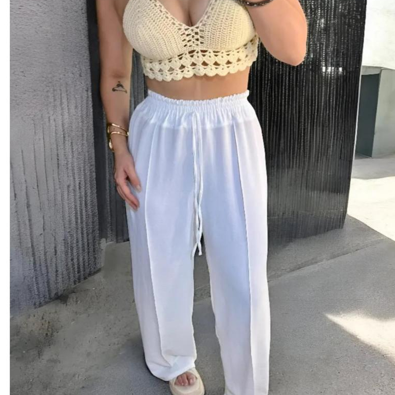Calça Feminina Pantalona Branco Wide Leg Duna Tendência Casual Conforto Moderna Estilosa Praia Linda em Oferta na Shopee