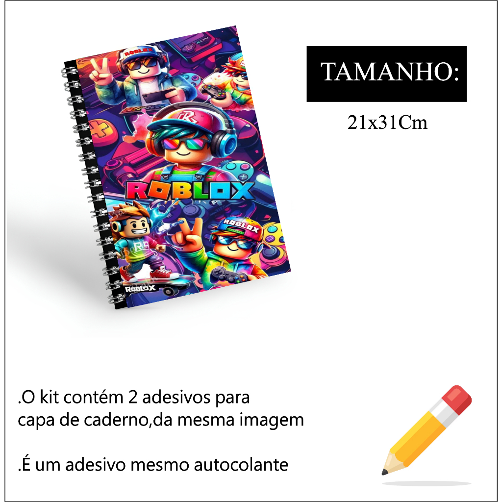 KIT COM 2 ADESIVOS PARA CAPA DE CADERNO 21X31CM DECORAÇÃO ROBLOX JOGO PARA VOLTA AS AULAS CADERNO