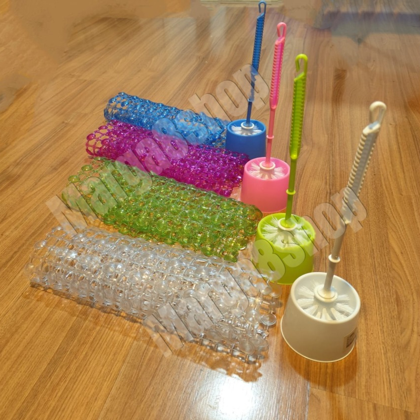 Kit Escova Sanitária E Tapete Para Box Antiderrapante PVC Ventosas