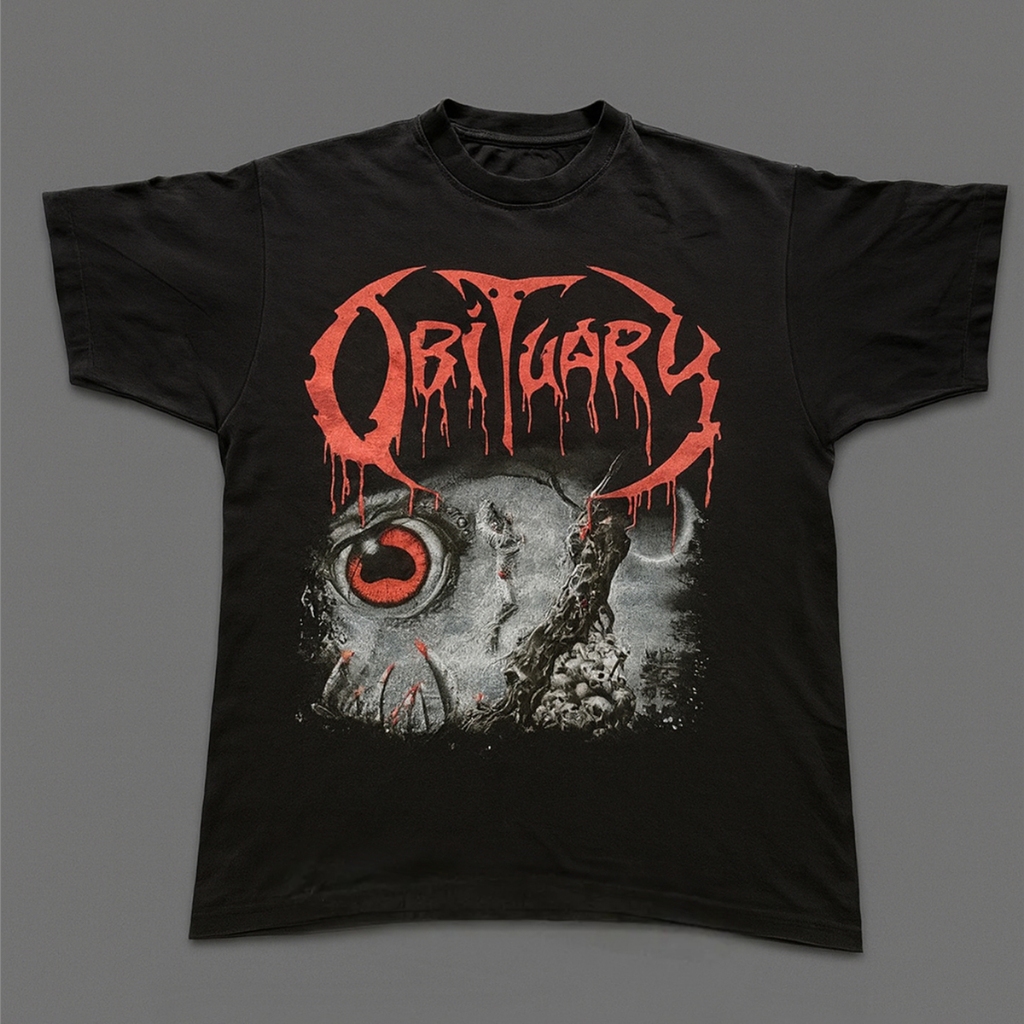 Camiseta Básica Masculina Obituary Cause of Death Estampa Death Metal Preta 100% Algodão Confortável