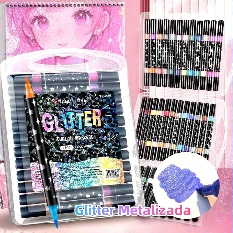 Marcador metálico 6/12/18/24/36caneta de glitter de cabeça dupla marcador de cabeça dupla brilhante