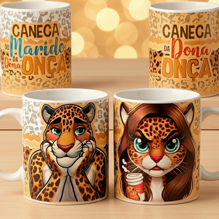 Caneca Personalizada Casal  Porcelana Xícara Dona Onça em Oferta na Shopee