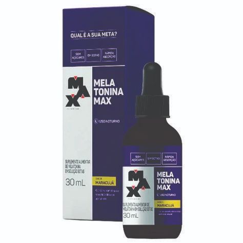 Suplemento Melatonina 30ML Max Titanium Sabor Maracuja Melhora do Sono Ansiedade Relaxamento