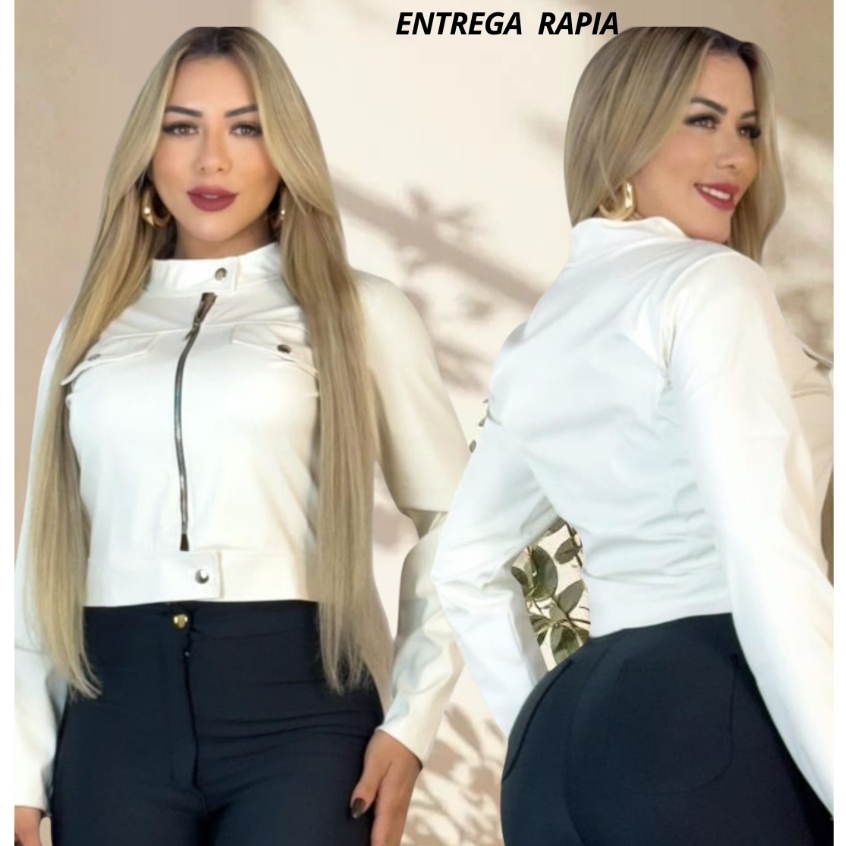JAQUETA DE COURO FEMENINA CASUAL ELEGANTE TENDENCIA INVERNO