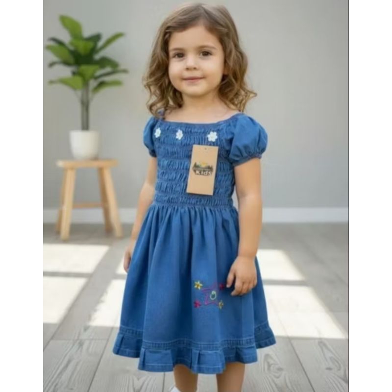 vestido Jeans menina infantil jardineira jeans bebê Tam 1 2 3 macacão feminina jardineira criança bebê Tam 1 2 3