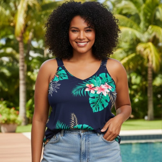 Blusa Regata Feminina Estampada 100% Viscose Alça Grossa – Tamanhos G, GG, XG e G1 em Oferta na Shopee