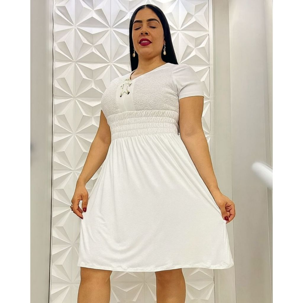 VESTIDO FEMININO CURTO PLUS SIZE RENDA MANGA CURTA em Oferta na Shopee
