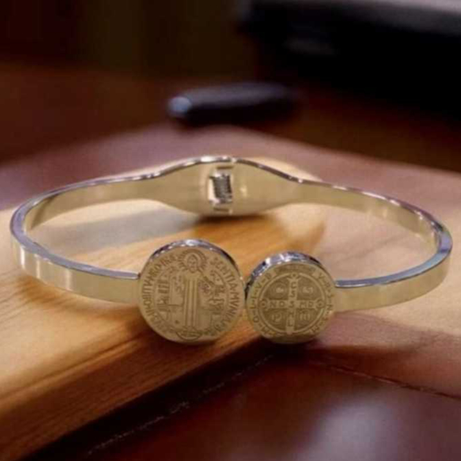 Pulseira Bracelete Aço Inox Medalha São Bento Unissex em Oferta na Shopee