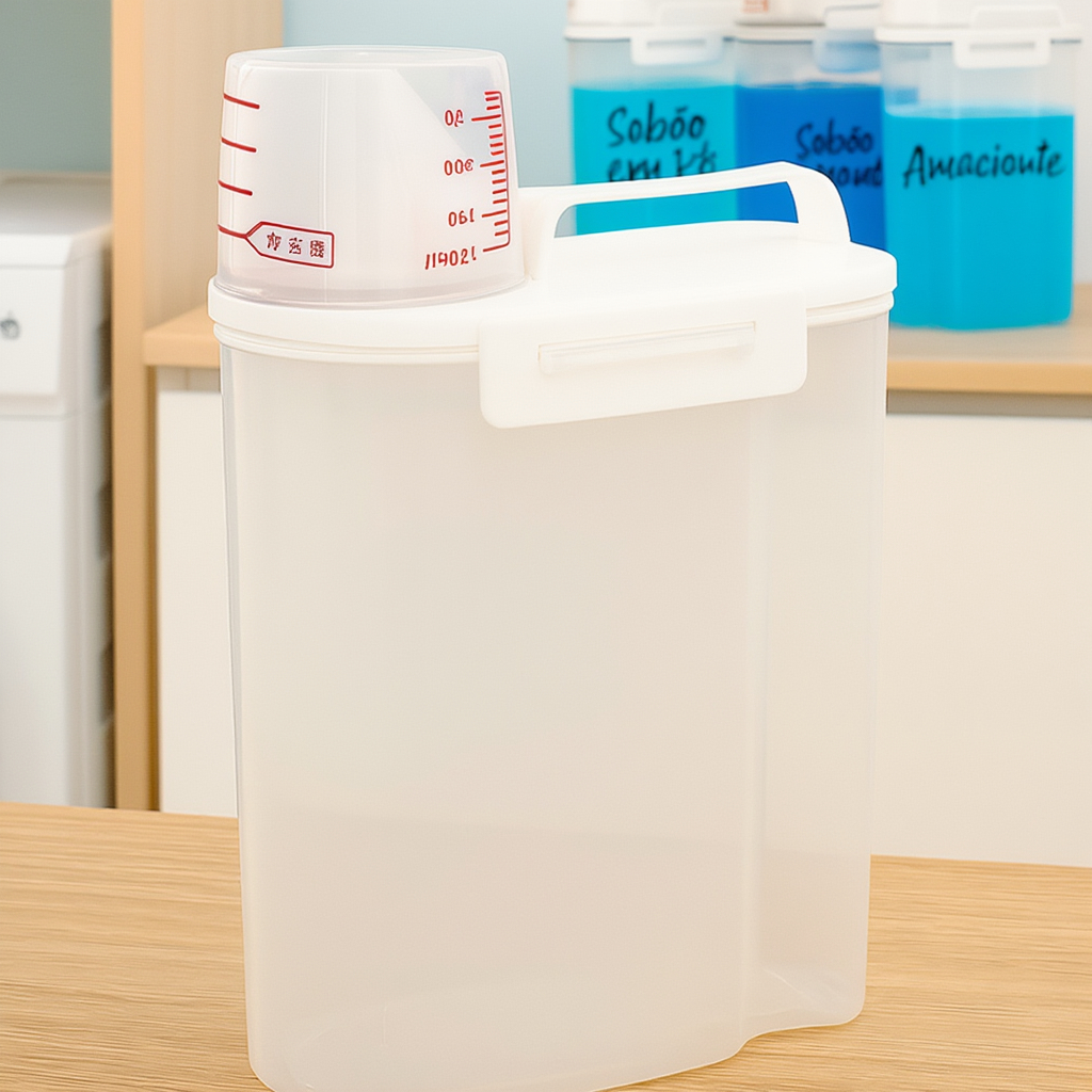 Kit 1 a 4 Unidades Dispenser Porta Sabão Pó Amaciante Tampa Hermética Lavanderia 2,5 L Bico Dosador