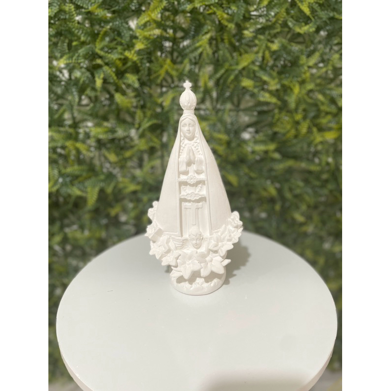 Imagem Nossa Senhora Aparecida Com Flores 22cm- Em Gesso Cru n9 em Oferta na Shopee
