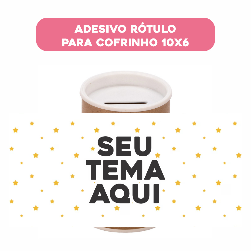 Rótulo Adesivo Cofrinho 10X6 Personalizado TODOS OS TEMAS - Lembrancinha Infantil para Festas Eventos e Aniversários