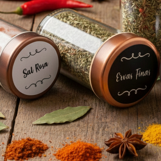 36 Etiquetas Adesiva para Potes de Condimentos Temperos Mantimentos 3,8x3,8cm Transparente ou Vinil