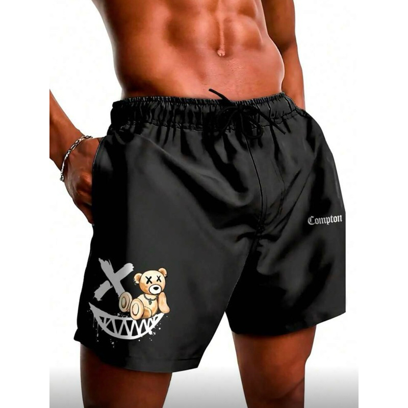 Short Tactel Masculino Estampado Urso Smile Super Confortável Streetwwear Tecido Prem