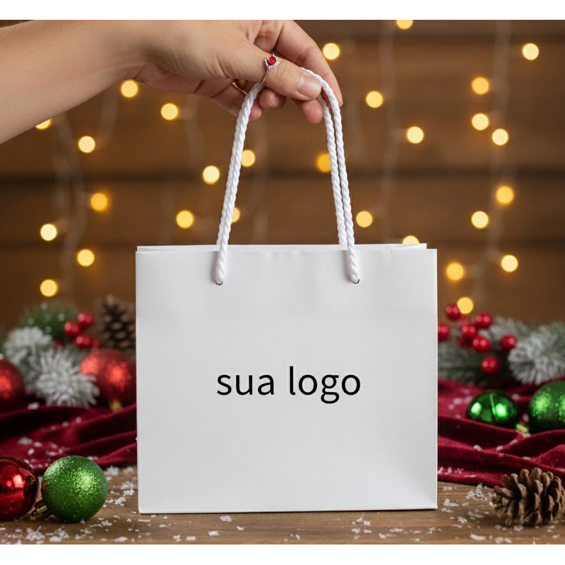 Sacola de papel personalizada 20x14x7 para loja, lembrancinhas, presentes. em Oferta na Shopee