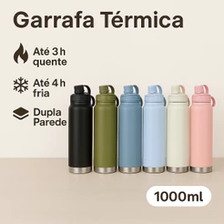 Garrafa Térmica 1000ml Inox Aço Inoxidável Para Bebida Gelada e Quente alça esportiva