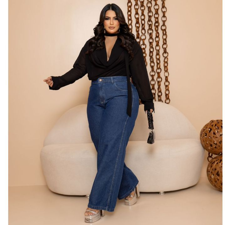 Calça Jeans Pantalona Wide Leg Plus Size Premium em Oferta na Shopee