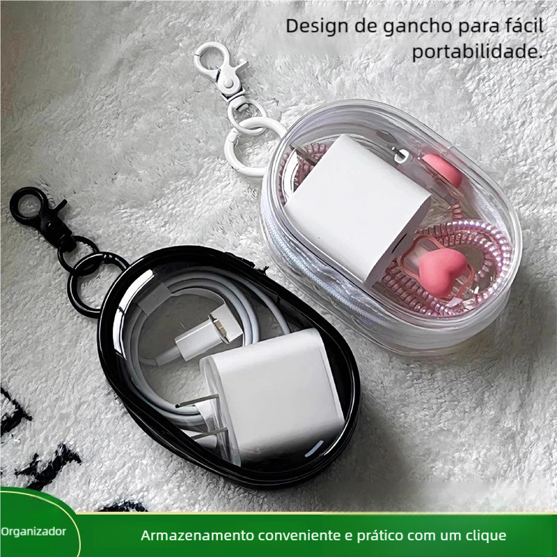 Bolsa Portátil Mini Transparente com Zíper - Organizador Multifuncional, Para Fones de Ouvido e Viagem
