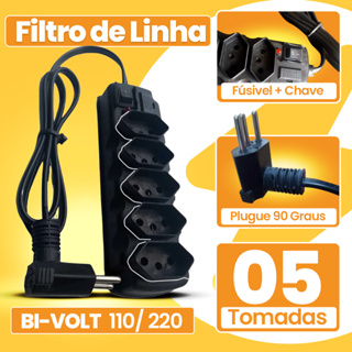Filtro de Linha 5 Tomadas Cabo de 1 Metro Extensão Eletrica Protetor Eletrônico Bivolt 110/220 Régua em Oferta na Shopee
