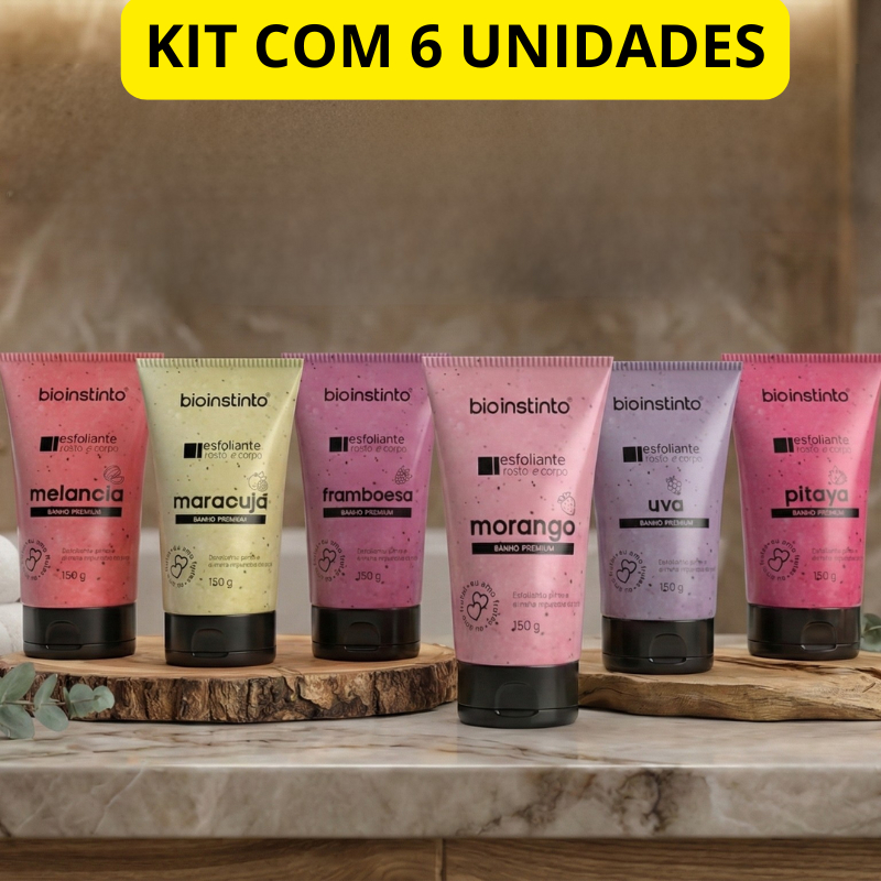 Kit 6 Esfoliante Corpo Rosto Skin Care Hidratação Profunda Atacado Bio Instinto 150g em Oferta na Shopee