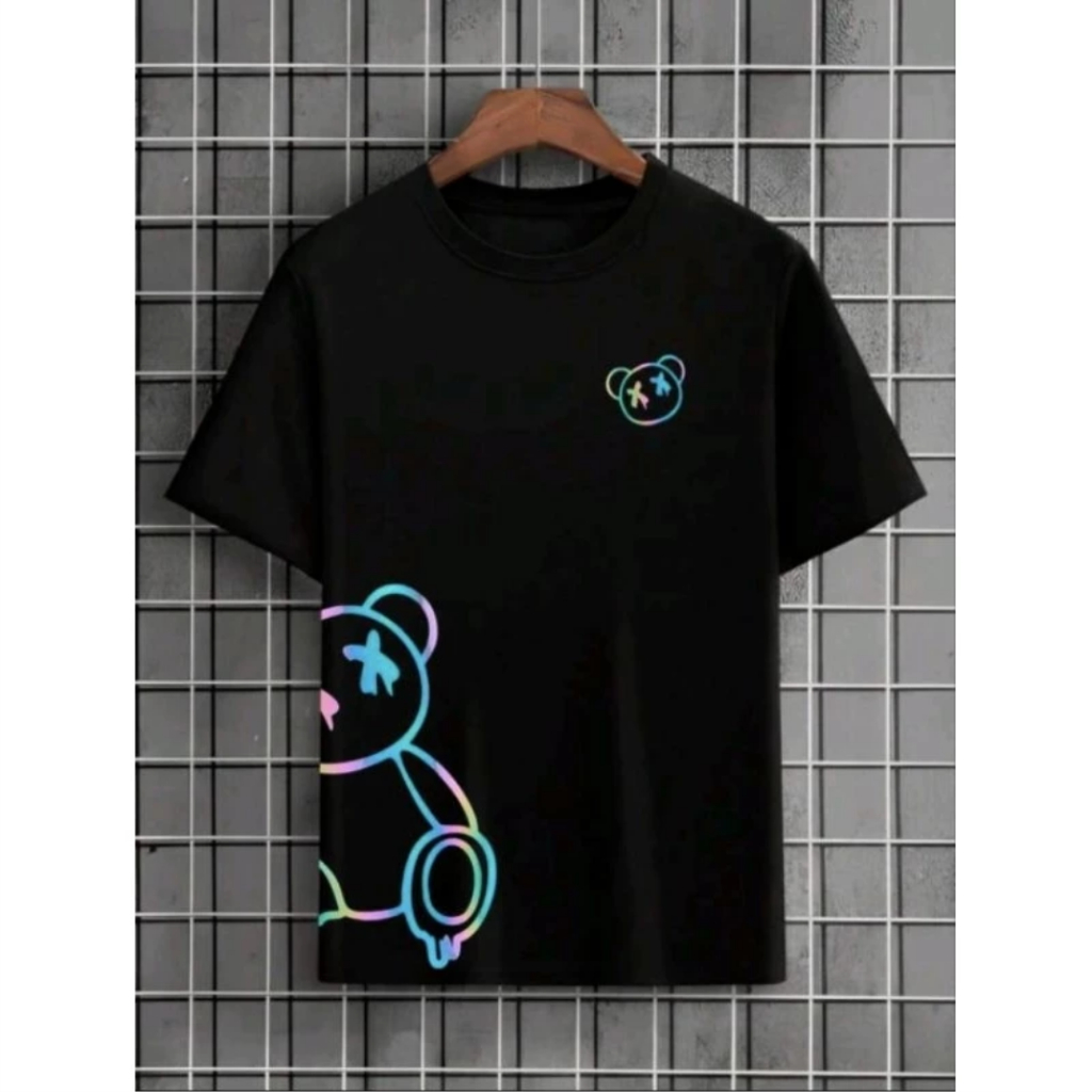 Camiseta infantil 100% algodão, Camiseta infantil urso, Camiseta infantil urso colorido barra