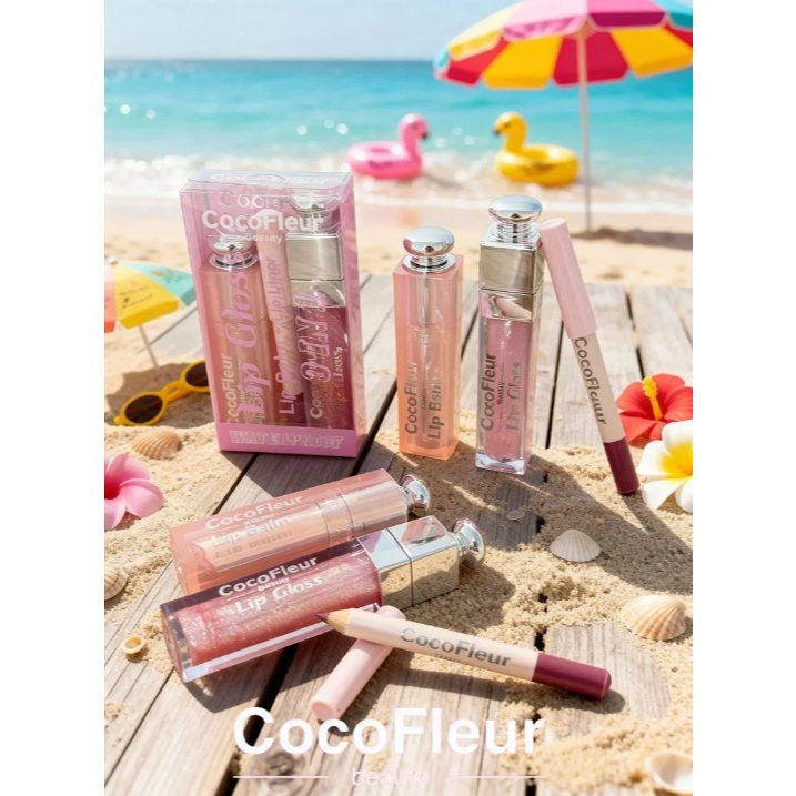Kit Labial CocoFleur 3 em 1 – Lip Gloss + Lip Balm Hidratante + Lápis Labial | Brilho Espelhado