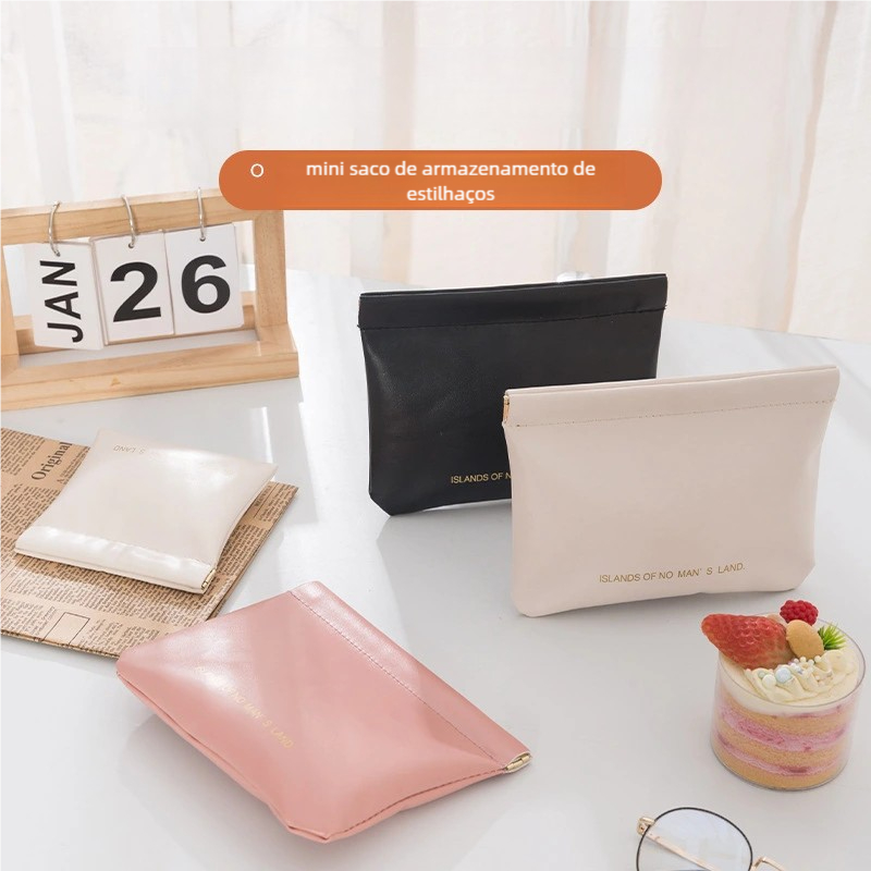 Bolsa Portátil para Fones e Moedas - Nova PU Mini com Fechamento Simples em Oferta na Shopee