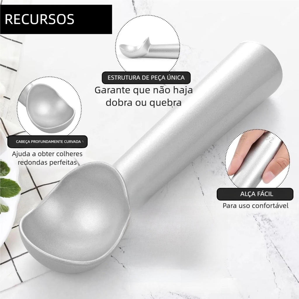 Colher de Alumínio Grande - Profissional para Sorvete e Bola de Açaí