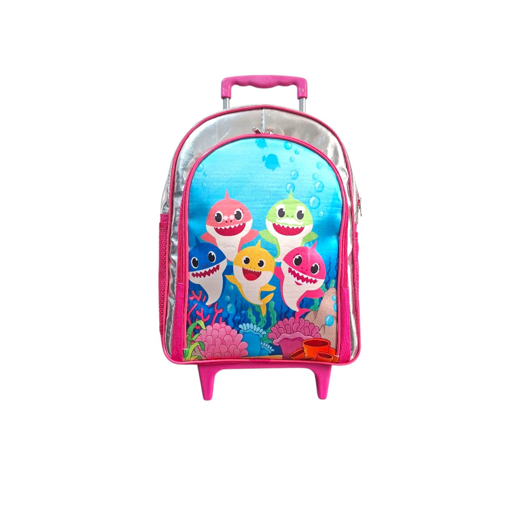 Mochila Rodinha Baby Shark Rosa Menina Duas Reparticoes