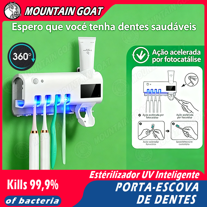 Dispenser de Pasta de Dente com Esterilizador UV para Escovas Porta Escova Dentes Com Esterilizador Uv Aplicador Pasta em Oferta na Shopee