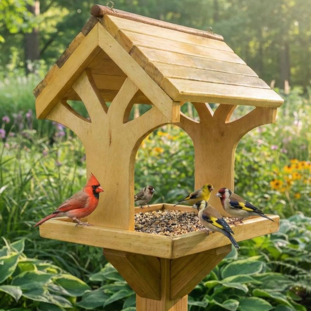 Casinha Comedouro para Pássaros – Alimentador / Tratador – Jardim e Quintal Artesanal