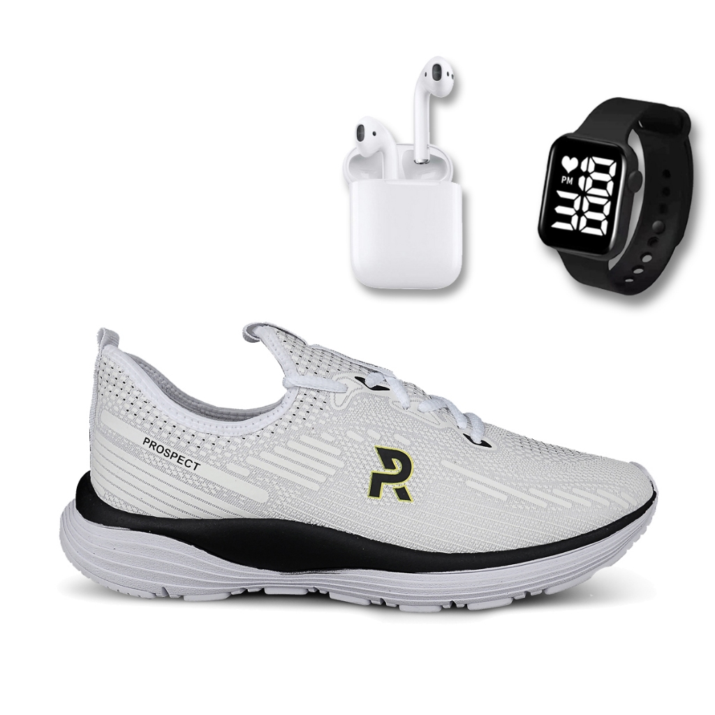 Combo Esportivo Masculino e Feminino Tênis Leve + Fone Bluetooth + Relógio LED
