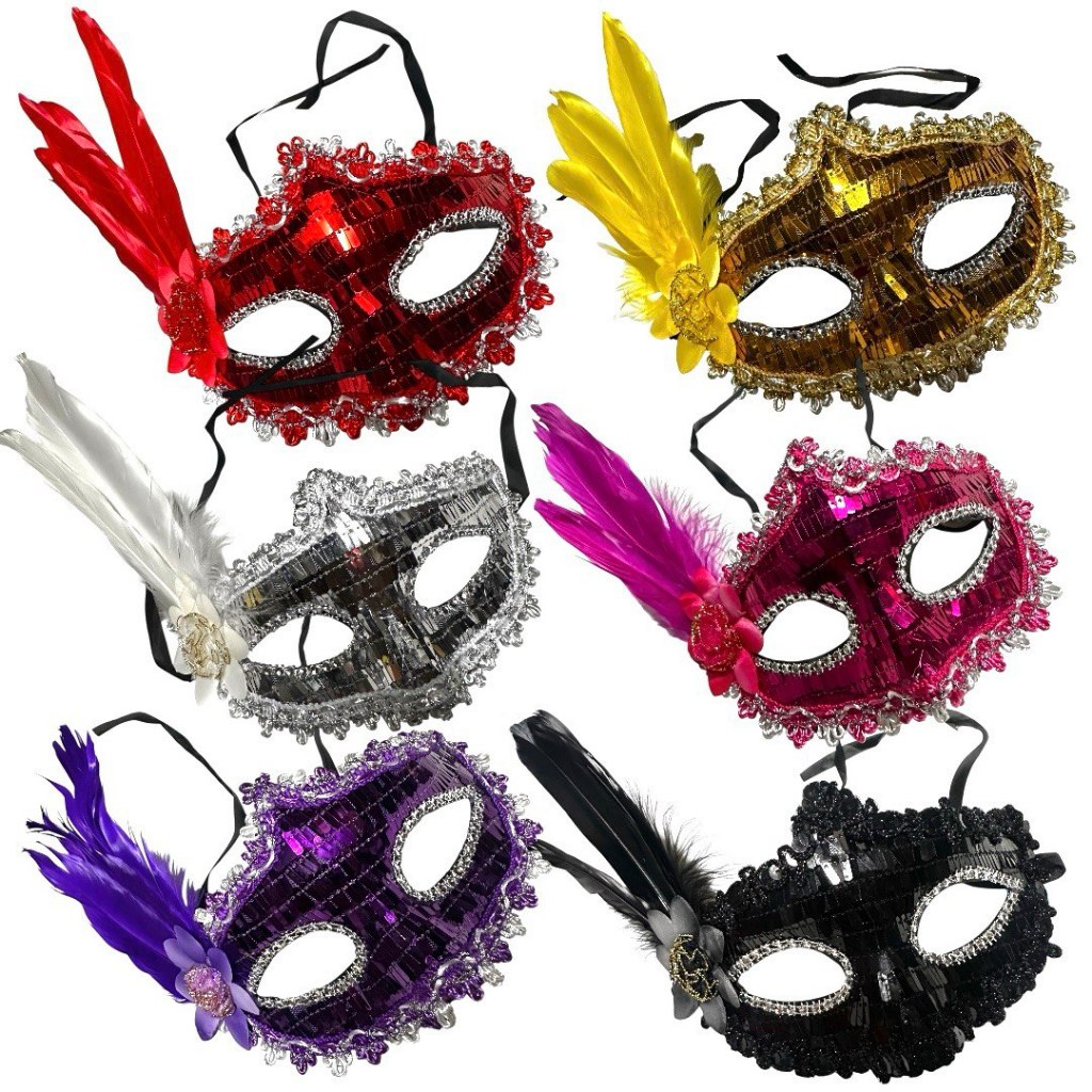 Máscara Carnaval Com Pena Festa Fantasia Luxo Decoração C71018 em Oferta na Shopee