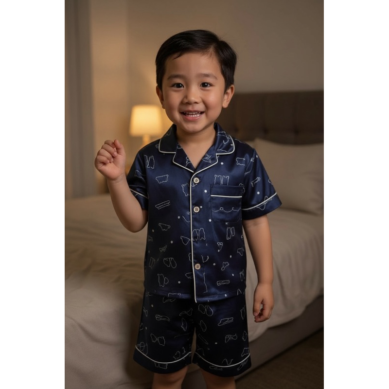 Pijama Infantil azul estampa de urso polar cetim de seda meninos, modelo americano, pronta entrega 🇧🇷