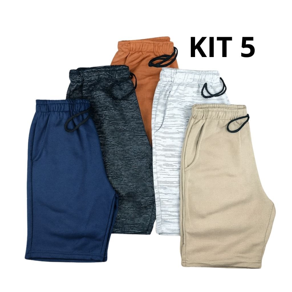 Kit 5 Bermudas  Masculina Moletom P ao GG Shorts de academia