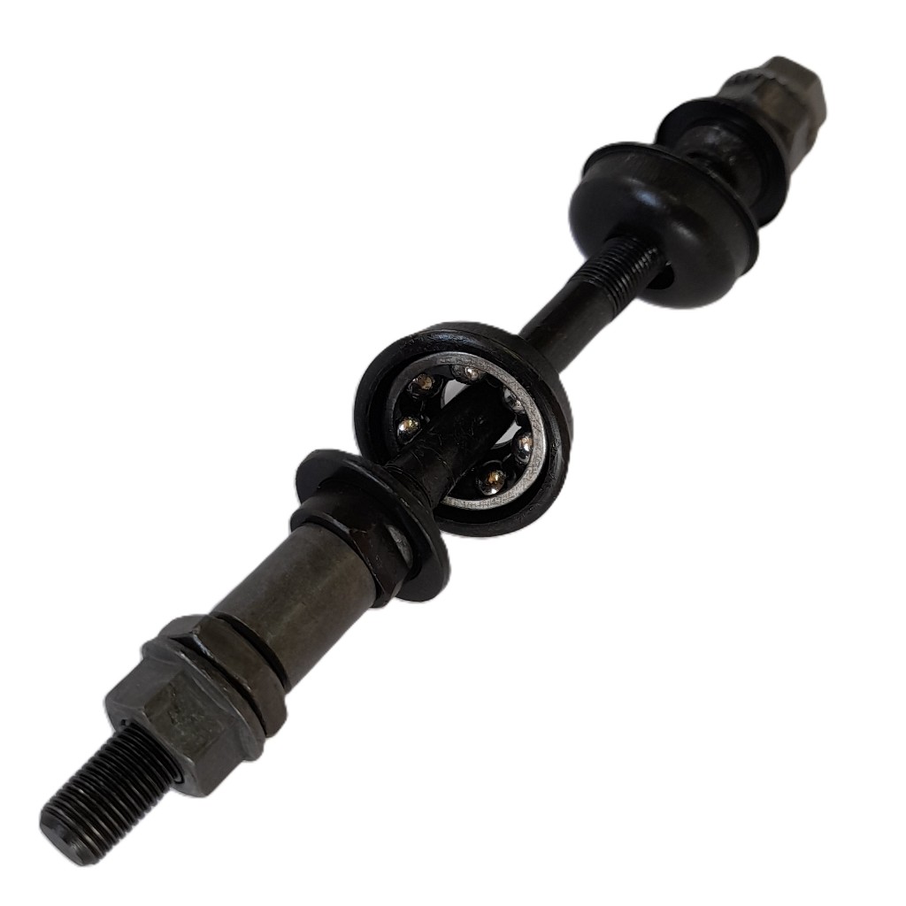 Eixo traseiro bike completo paco 3/8x175 preto para cubo de aço com caixa  colar espaçador resistente e fácil instalação
