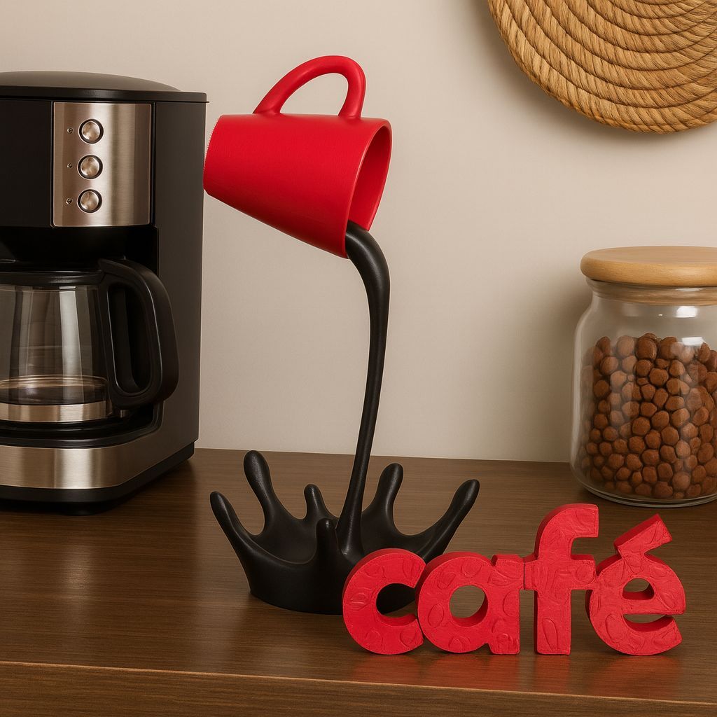 Cantinho do Café com Xícara Flutuante e Letreiro